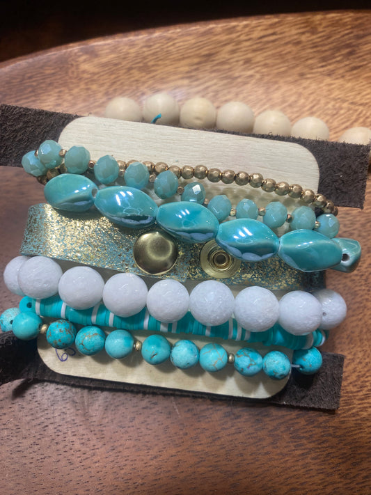 Upcycled LV Teal Bracelet Stack