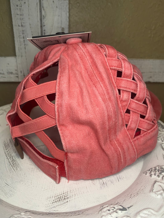 Upcycled LV Side Criss- Cross Hat- PINK