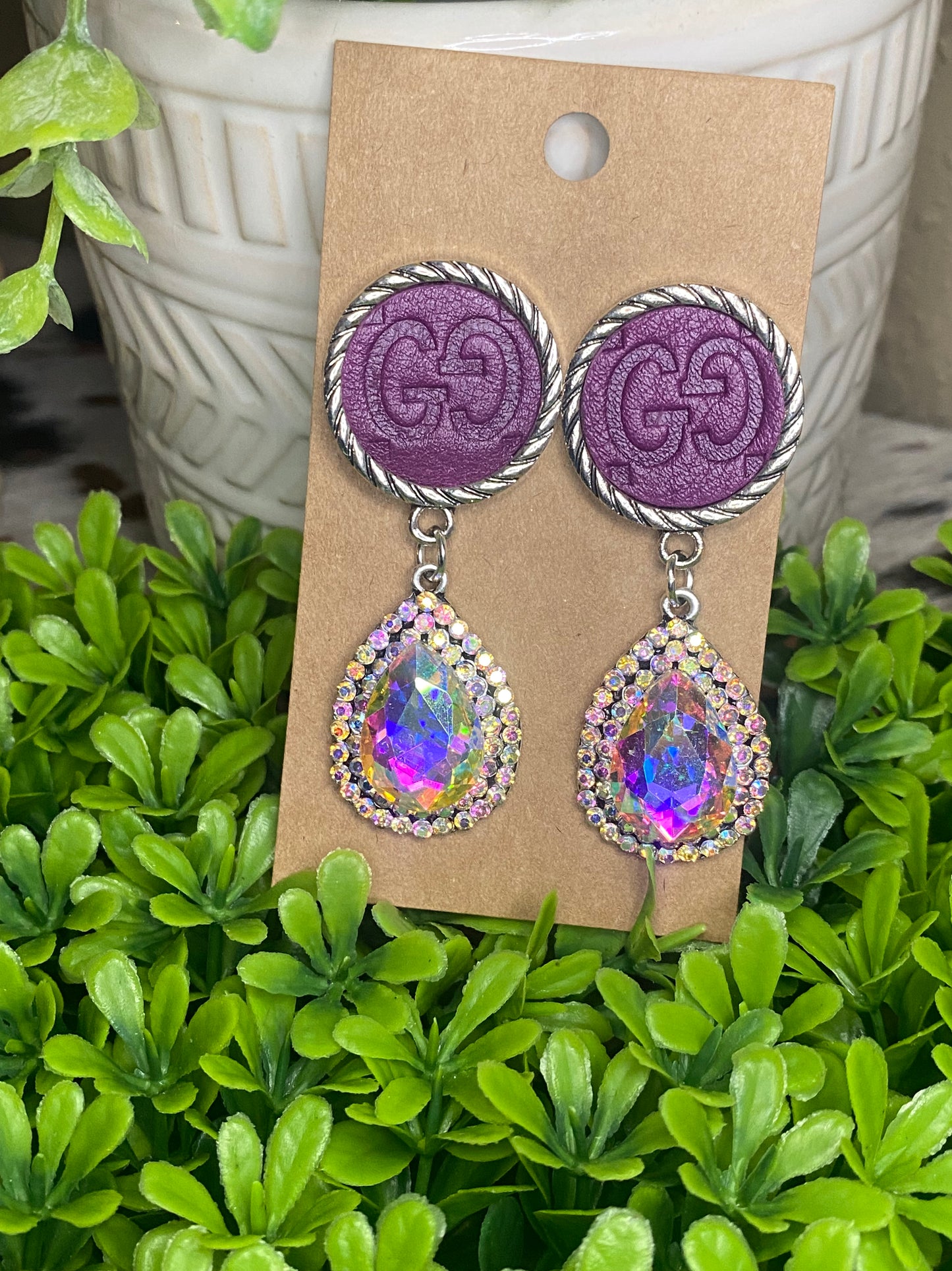 Upcycled GG Plum Dangle Earrings