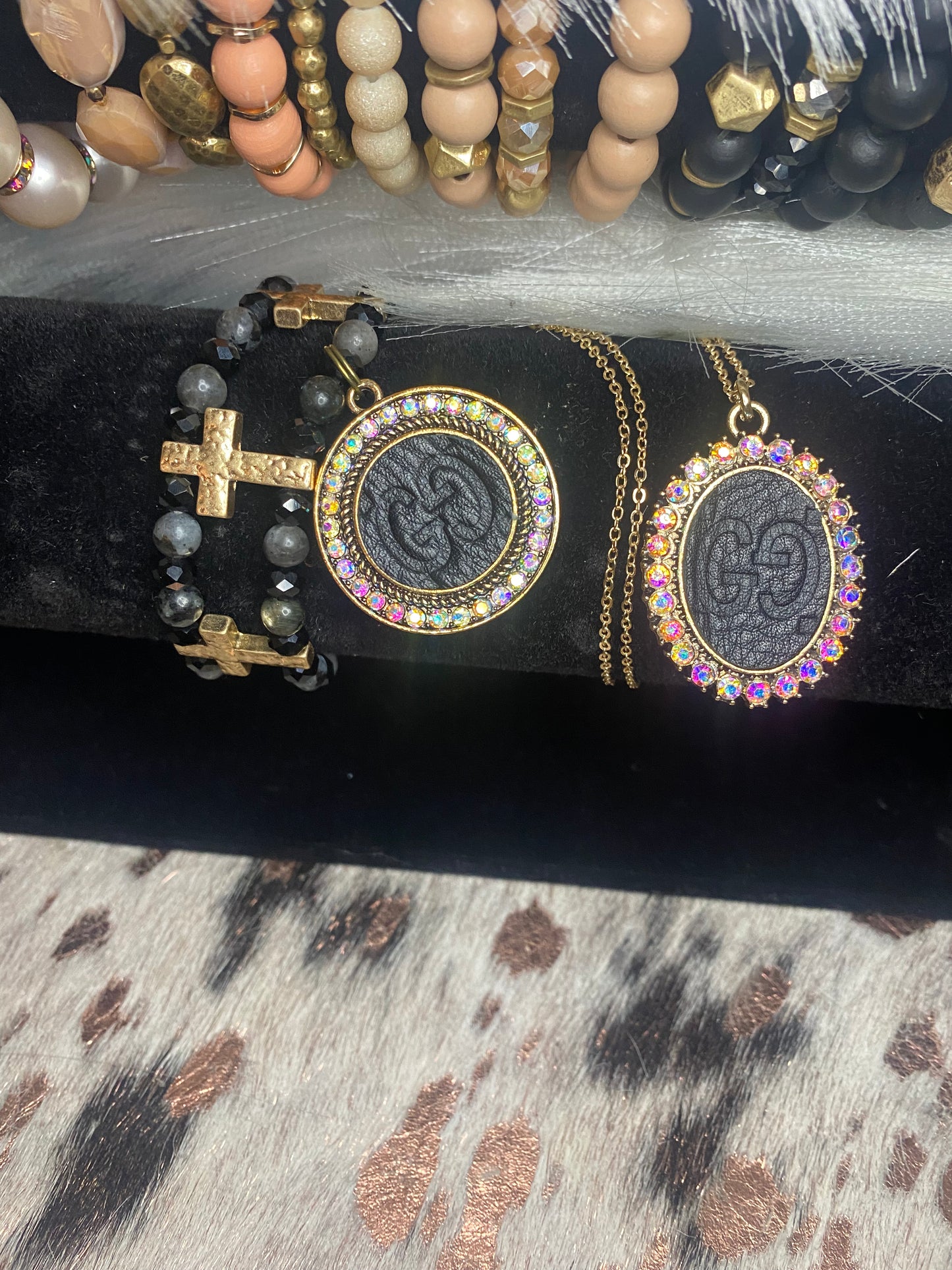 Ucycled GG Black and Gold Cross Bracelet