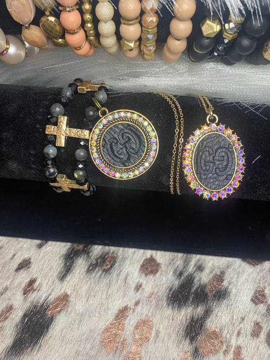 Ucycled GG Black and Gold Cross Bracelet