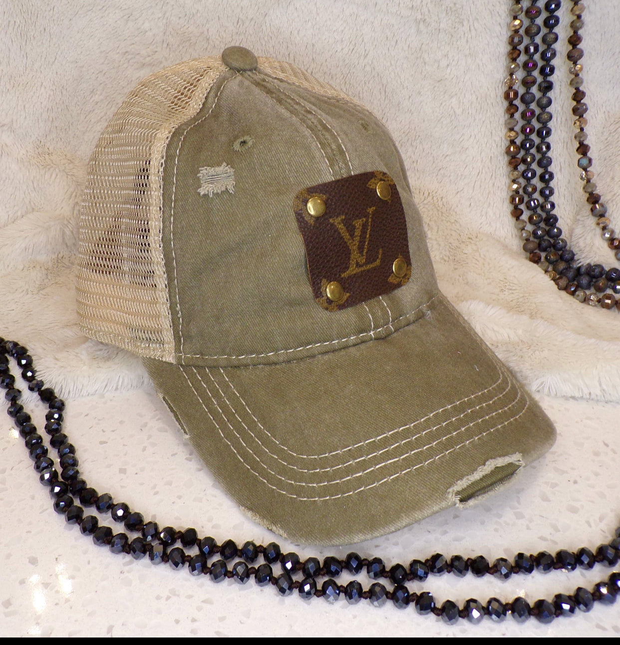 Upcycled LV Baseball Hat- Sage