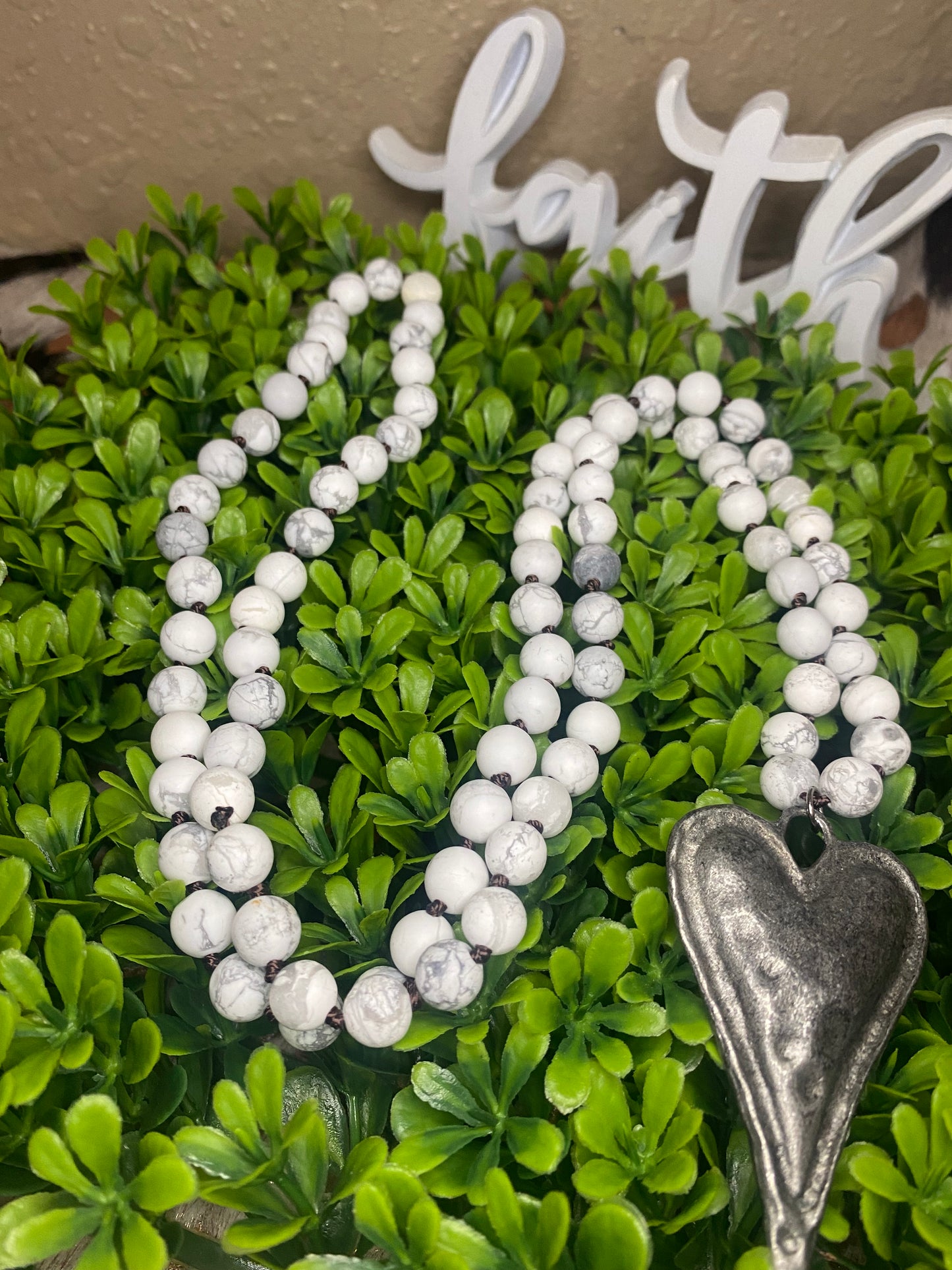 Natural Stone Heart Pendant Necklace- White