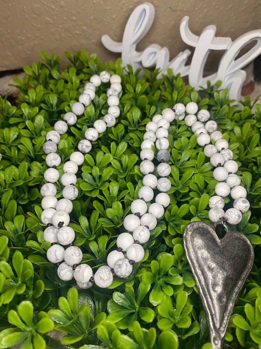 Natural Stone Heart Pendant Necklace- White