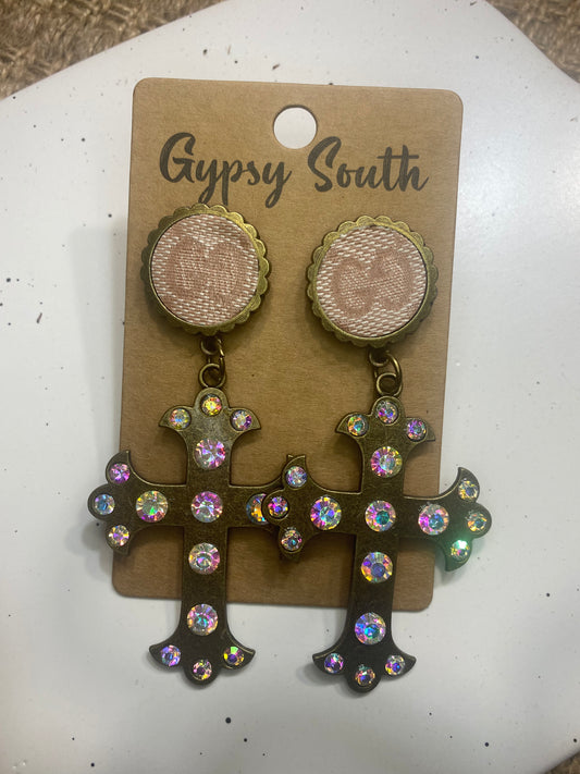 Upcycled GG Pink Cross Earrings