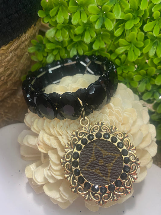 Upcycled LV Black Crystal Bracelet