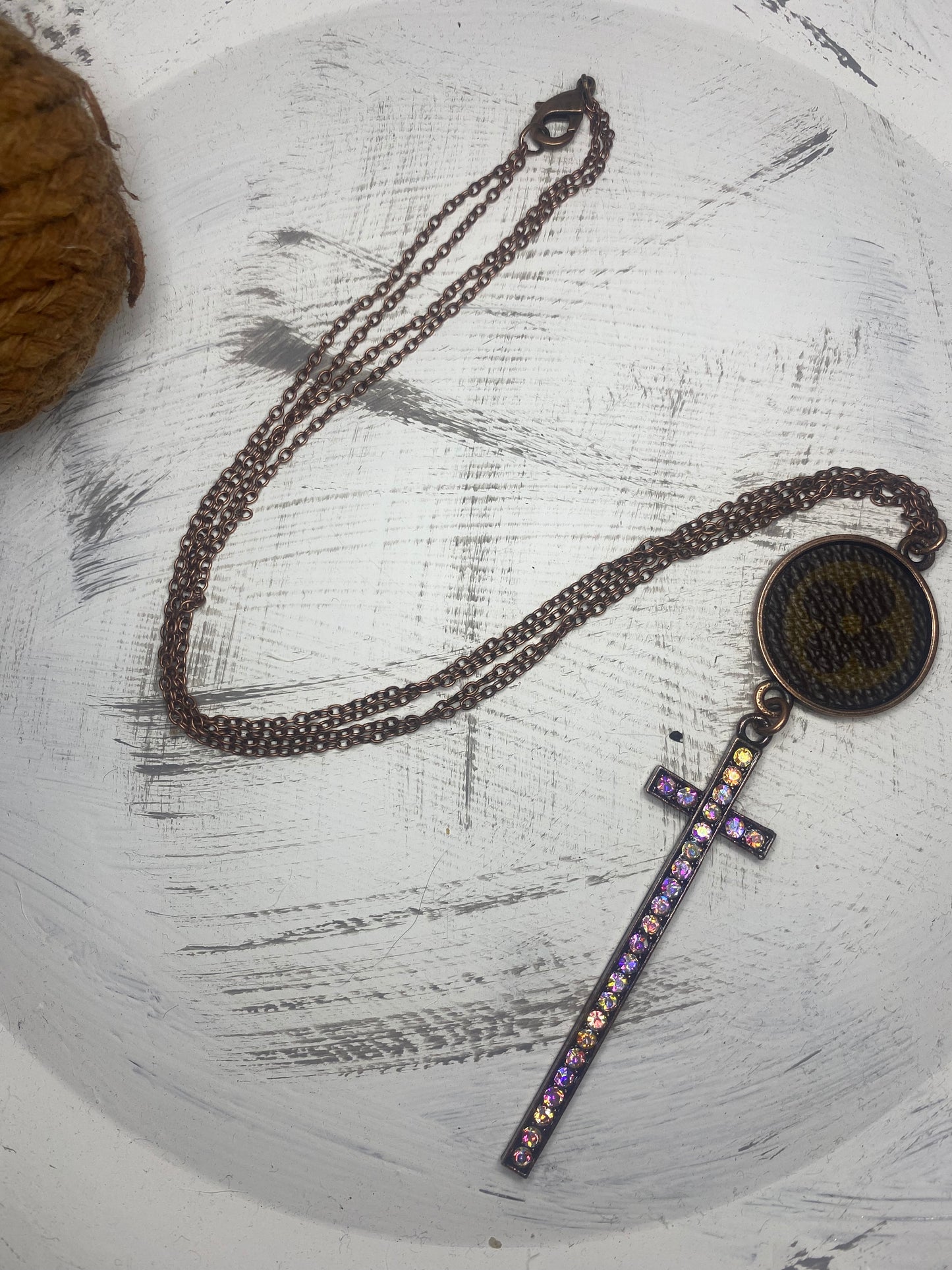LV Upcycled Cross Copper Necklace