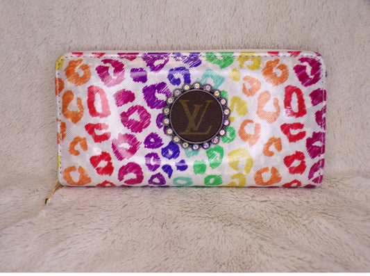 Upcycled LV Wallet- Colorful Leopard