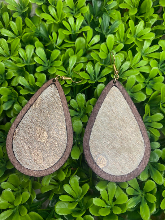 Cowhide and Wood Drop Earrings